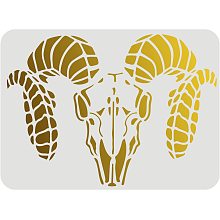 FINGERINSPIRE Rams Skull Stencil 11.7x8.3inch Reusable Rams Skull Drawing Stencil for Decoration Ram's Head Stencil Longhorn Stencil for Painting on Furniture, Wall, Fabric, Paper