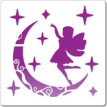 GORGECRAFT 7.1"X7.1"Fairy Stencil Angel Girl Template Moon Star Reusable Templates Plastic Drawing Stencils Template for Painting on Wood Card Wall Fabric Tile Canvas Crafts DIY Home Decor