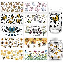 Arricraft 10 Pcs 10 Styles Cup Transfer Sticker, Insects Transfer Paper Butterfly Rub on Stickers UV DTF Bee PVC Cup Wrap Sticker Waterproof Rub Decals for Craft Glass