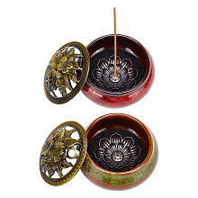 Globleland 2 Sets 2 Colors Porcelain Incense Holders, Cone Incense Burner for Home Decoration, with 2Pcs Zinc Alloy Incense Burner Holder, Mixed Color