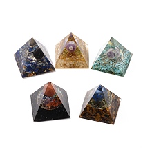 Honeyhandy Orgonite Pyramid, Resin Pointed Home Display Decorations, with Natural Gemstone and Metal Findings, 52x50x49mm