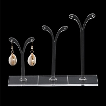 Honeyhandy 3Pcs 3 Sizes Plastic Earring Display Stands, Bean Sprout Shaped Jewelry Tree Stands for Dangle Earring, Clear, 38x80~120mm, 1pc/size