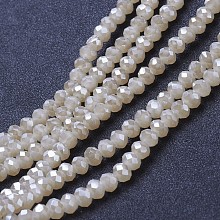 Honeyhandy Electroplate Glass Beads Strands, Imitation Jade, Full Rainbow Plated, Faceted, Rondelle, Blanched Almond, 3x2mm, Hole: 0.8mm, about 165~169pcs/strand, 15~16 inch(38~40cm)