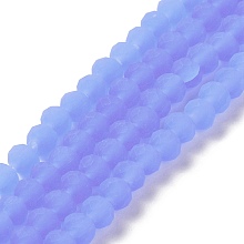 Honeyhandy Imitation Jade Solid Color Glass Beads Strands, Faceted, Frosted, Rondelle, Medium Slate Blue, 4mm, Hole: 1mm, about 113~115pcs/strand, 41~42cm