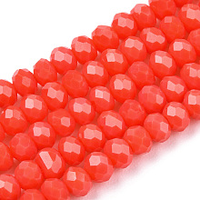 Honeyhandy Opaque Solid Color Glass Beads Strands, Faceted, Rondelle, Orange Red, 2.3~2.7x1.5mm, Hole: 0.4mm, about 150~160pcs/strand, 11.42~12.2 inch(29~31cm)