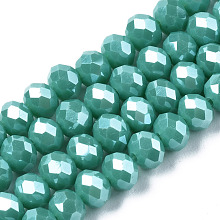 Honeyhandy Electroplate Glass Beads Strands, Pearl Luster Plated, Faceted, Rondelle, Medium Turquoise, 3x2mm, Hole: 0.8mm, about 165~169pcs/strand, 15~16 inch(38~40cm)