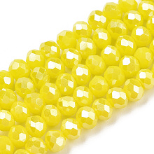 Honeyhandy Electroplate Glass Beads Strands, Opaque Solid Color, AB Color Plated, Faceted, Rondelle, Yellow, 3x2mm, Hole: 0.8mm, about 165~169pcs/strand, 15~16 inch(38~40cm)