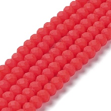 Honeyhandy Glass Beads Strands, Faceted, Frosted, Rondelle, Red, 6x4.5mm, Hole: 1mm, about 86pcs/strand, 16.14''(41cm)