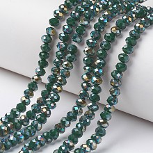 Arricraft Electroplate Opaque Glass Beads Strands, Half Green Plated, Faceted, Rondelle, Dark Slate Gray, 8x6mm, Hole: 1mm; about 72pcs/strand, 16.14 inches(41cm)