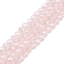 Honeyhandy Electroplate Glass Beads Strands, Pearl Luster Plated, Faceted, Rondelle, Pink, 2.5x2mm, Hole: 0.4mm, about 170pcs/strand, 11.8 inch(30cm)