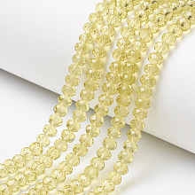 Honeyhandy Glass Beads Strands, Faceted, Rondelle, Light Khaki, 3.5x3mm, Hole: 0.4mm, about 123~127pcs/strand, 13.78 inch~14.17 inch(35~36cm)