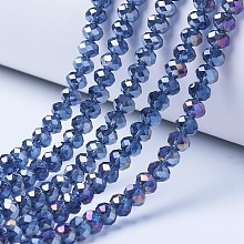 Electroplate Glass Beads Strands, AB Color Plated, Faceted, Rondelle, Marine Blue, 8x6mm, Hole: 1mm, about 65~68pcs/strand, 15.7~16.1 inch(40~41cm)