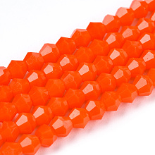 Opaque Solid Color Imitation Jade Glass Beads Strands, Faceted, Bicone, Orange Red, 2.9~3.3x3mm, Hole: 0.7mm,  about 113~115pcs/strand, 14.04~14.235 inch(36~36.5cm)