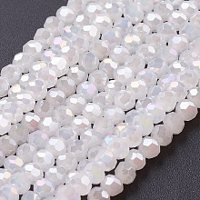 Honeyhandy Electroplate Glass Beads Strands, Imitation Jade, Faceted, Round, White, 3mm, Hole: 1mm, about 100pcs/strand, 11.5 inch