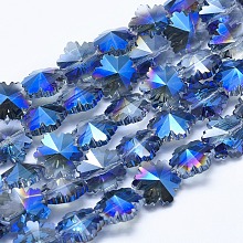 Honeyhandy Electroplate Glass Beads Strands, Half Plated, Faceted, Snowflake, Blue Plated, 12~12.5x14x8~8.5mm, Hole: 1mm, about 25pcs/strand, 12 inch(30.5cm)