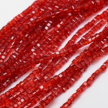 Honeyhandy Glass Beads Strands, Faceted, Cube, Red, 3x3x3mm, Hole: 1mm, about 98~100pcs/strand, 13.8 inch