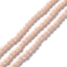 Honeyhandy Faceted Glass Beads Strands, Round, Bisque, 4mm, Hole: 1mm, about 99~107pcs/strand, 14.09~15.43''(35.8~39.2cm)