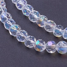 Honeyhandy Electroplate Glass Beads Strands, AB Color, Faceted, Round, Clear AB, 6mm, Hole: 1.2mm, about 88~91pcs/strand, 19.49 inch~20.08 inch(49.5~51cm)