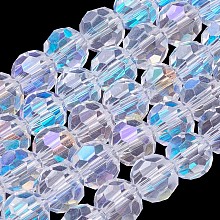 Honeyhandy Electroplate Glass Beads Strands, AB Color, Faceted, Round, Clear AB, 8mm, Hole: 1mm, about 70~72pcs/strand, 22.6 inch