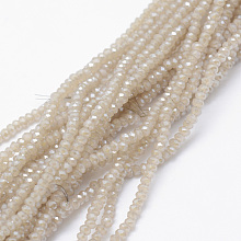 Honeyhandy Electroplate Glass Beads Strands, Imitation Jade, Pearl Luster Plated, Faceted, Rondelle, Tan, 2.5x1.5mm, Hole: 0.5mm, about 197~201pcs/strand, 12.9 inch(33cm)