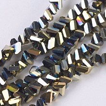 Honeyhandy Electroplate Glass Beads Strands, Full Plated, Faceted, Triangle, Golden Plated, 4.5x5x6mm, Hole: 1mm, about 100pcs/strand, 13.7 inch(35cm)