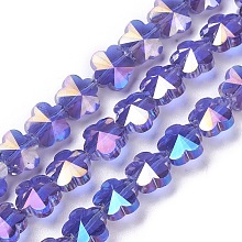 Honeyhandy Electroplate Glass Beads Strands, Faceted, Flower, AB Color Plated, Medium Purple, 9.5~10x6~6.5mm, Hole: 1mm, about 25pcs/strand, 9.25 inch(23.5cm)