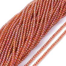 Honeyhandy Electroplate Glass Beads Strands, Full Rainbow Plated, Round, Orange Red, 2.5mm, Hole: 0.7mm, about 177pcs/Strand, 14.09 inch(35.8cm)