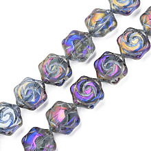 Electroplate Glass Beads Strands, AB Color, Flower, Black, 16x14.5x7.5mm, Hole: 1mm, about 40Pcs/strand, 24.80 inch(63cm)