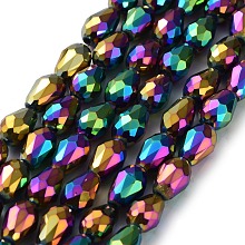 Honeyhandy Electroplate Glass Bead Strands, Faceted, teardrop, Multi-color Plated, 12x8mm, Hole: 1mm, about 60pcs/strand, 27.5 inch