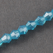 Honeyhandy Glass Beads Strands, AB Color Plated, Faceted, Bicone, Deep Sky Blue, 3x3~3.5mm, Hole: 0.5mm, about 125~130pcs/strand, 15.5 inch