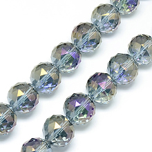 Honeyhandy Electroplate Glass Bead Strands, Rainbow Plated, Faceted, Round, Mauve, 17~18x17~18mm, Hole: 2mm, about 30pcs/strand, 22.8 inch