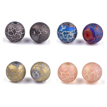 Honeyhandy Electroplate Glass Beads, Frosted, Round with Pattern, Mixed Color, 8~8.5mm, Hole: 1.5mm