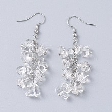 Honeyhandy Dangle Earrings, Cluster Earrings, with Natural Quartz Crystal Chips and Platinum Plated Brass Earring Hooks, 60~63mm, Pin: 0.5mm