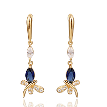 Honeyhandy Real 18K Gold Plated Brass Cubic Zirconia Dragonfly Hoop Earrings, Royal Blue, 43x14mm