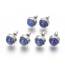 Honeyhandy Natural Dyed Lapis Lazuli Stud Earrings, with Brass Findings, Half Round, Platinum, 12mm, Pin: 0.8mm