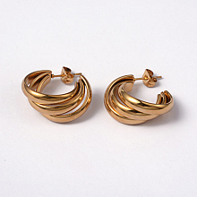 Honeyhandy 304 Stainless Steel Stud Earrings, Half Hoop Earrings, Hypoallergenic Earrings, Golden, 22x10mm, Pin: 0.8mm