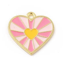 Honeyhandy Alloy Enamel Pendants, Heart Charms, Light Gold, Yellow, 19.5x19.5x1.5mm, Hole: 1.8mm