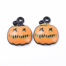 Honeyhandy Alloy Enamel Charms, Tiny Pumpkin Jack-O'-Lantern, for Halloween, Orange, 15x12x3mm, Hole: 1mm