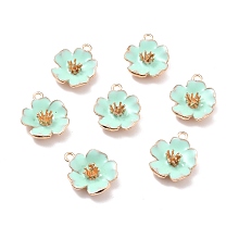 Honeyhandy Alloy Enamel Pendants, Hibiscus Flower, Light Gold, Aquamarine, 23x19.5x6mm, Hole: 2mm