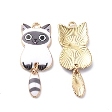 Light Gold Rack Plating Alloy Enamel Pendants, Cadmium Free & Nickel Free & Lead Free, Cat Charm, Gray, 38x15.7x3mm, Hole: 2mm