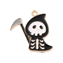 Honeyhandy Halloween Theme Alloy Enamel Pendants, Light Gold, Ghost Pattern, 25.5x26x1mm, Hole: 1.8mm