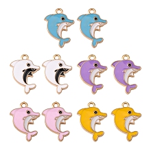 Honeyhandy 10Pcs 5 Colors Alloy Enamel Pendants, Light Gold, Dolphin, Mixed Color, 21x15x2mm, Hole: 1.8mm, 2pcs/color