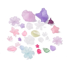 Frosted Acrylic Pendants, Petal & Flower, Mixed Color, 5~31.5x9~40.5x2~32mm, Hole: 1.2~2.4mm