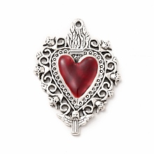 Honeyhandy Alloy Enamel Pendants, Antique Silver, Sacred Heart Charm, FireBrick, 41x29.5x3mm, Hole: 2mm