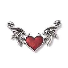 Honeyhandy Alloy Emanel Big Pendants, Heart with Wing Charm, Antique Silver, Dark Red, 34x54x3mm, Hole: 1.5mm