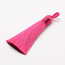 Honeyhandy Polyester Tassel Big Pendant Decorations, Ice Silk Tassel, Deep Pink, 60~67x8mm, Hole: 5x7mm