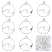 SUNNYCLUE Tibetan Style Alloy Pendants, Flat Round with Wave, Antique Silver, 23x20x2mm, Hole: 2mm, 30pcs/box