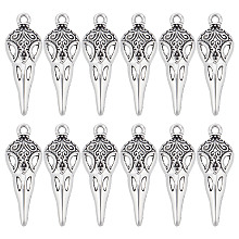 SUNNYCLUE 40Pcs Tibetan Style Alloy Pendants, Gothic Style, Skull, Antique Silver, 35x12.5x9mm, Hole: 2mm