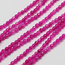 Honeyhandy Natural White Jade Beads Strands, Faceted Round, Dyed, Fuchsia, 3mm, Hole: 0.8mm, about 113~123pcs/strand, 15 inch