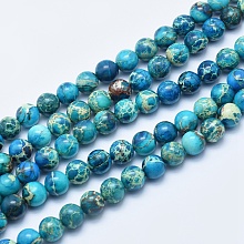 Honeyhandy Natural Imperial Jasper Beads Strands, Dyed, Round, Steel Blue, 8mm, Hole: 1mm, about 49pcs/strand, 15.7 inch